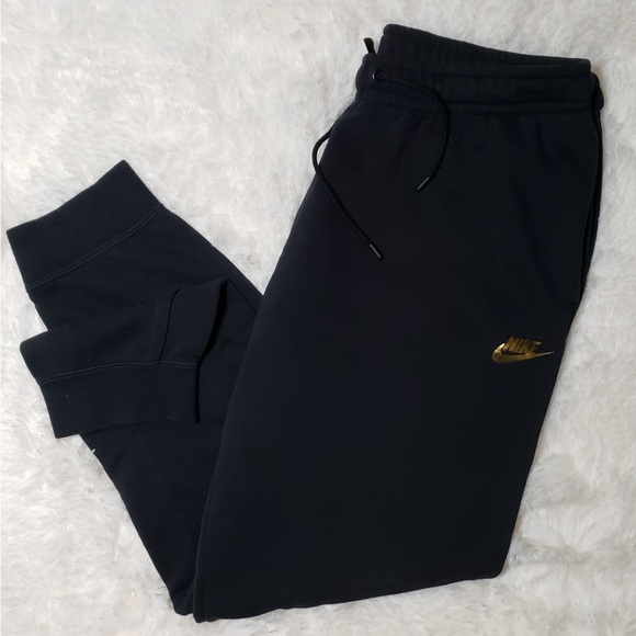 Nike Pants - Nike Womens Black Sweatpants Joggers with Gold Swoosh Size Large